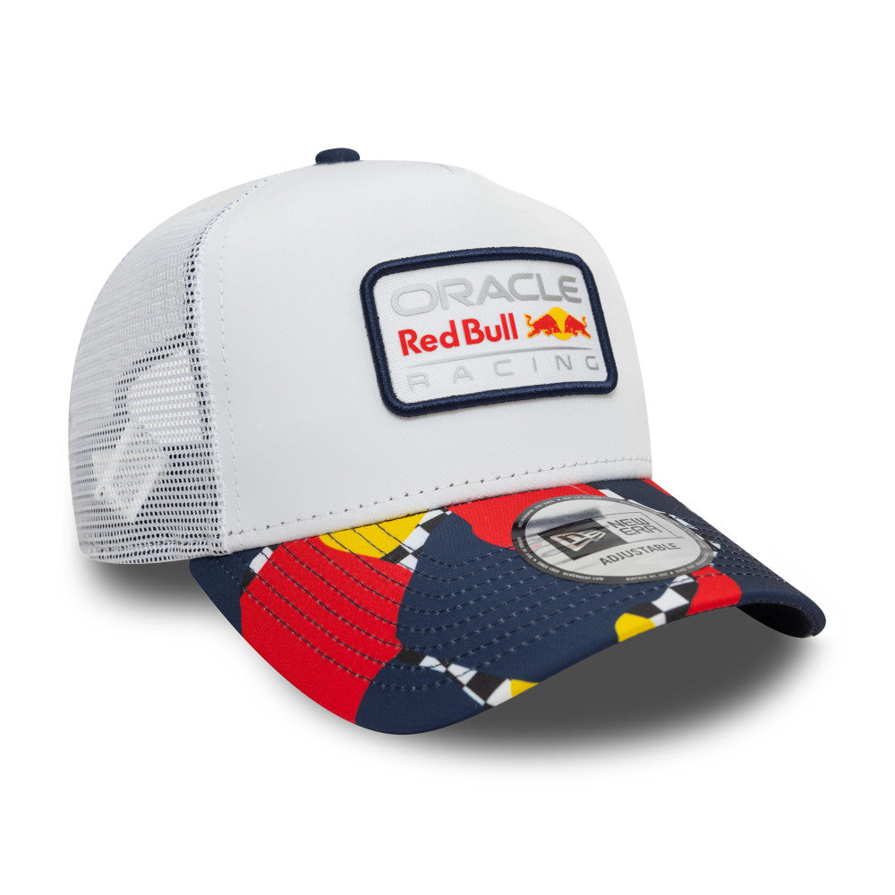 Oracle Red Bull Racing Hat - Formula 1 Abstract White 9Forty A-Frame Trucker Snapback Cap - New Era